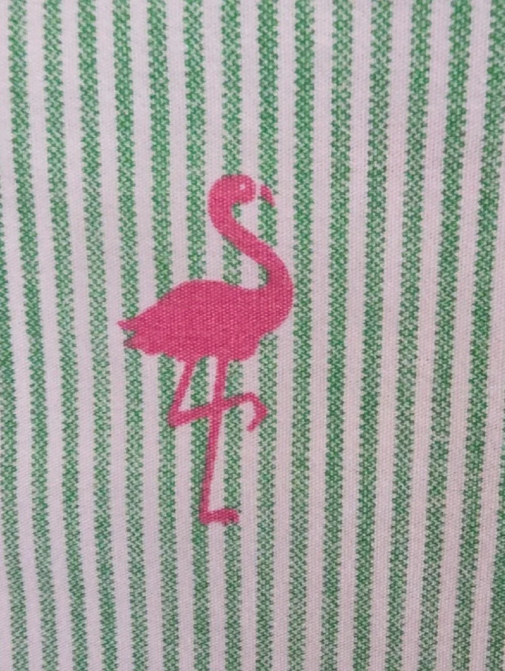 Tommy Hilfiger Green White Striped Pink Flamingo Cotton Twin Sheet
